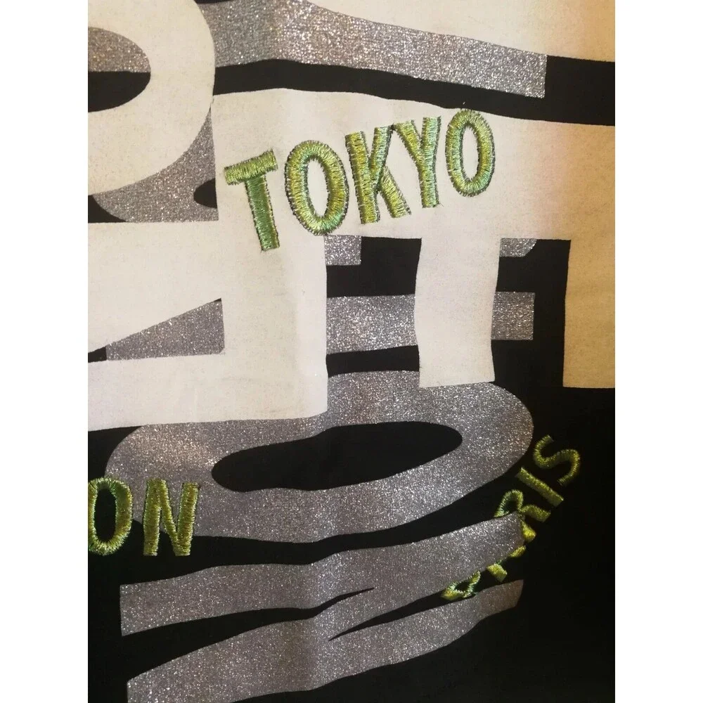 Men's True Religion World Tour Black Silver Embroidered T Shirt Size M